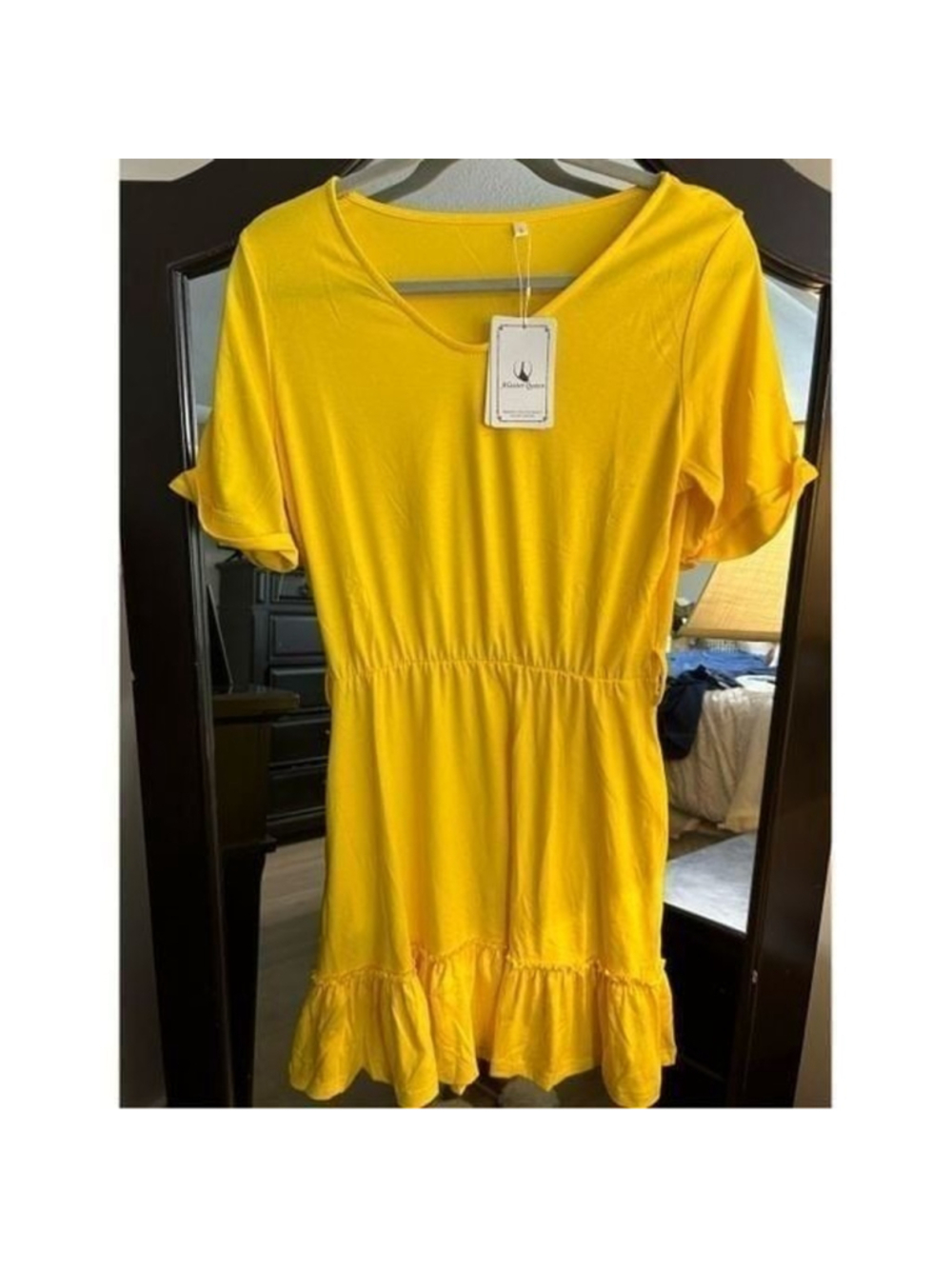 NEW T Shirt Short Roll Sleeve Flowy Swing Ruffle Dress Pockets S